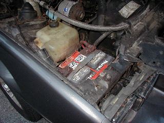 [Camaro battery in engine compartment]